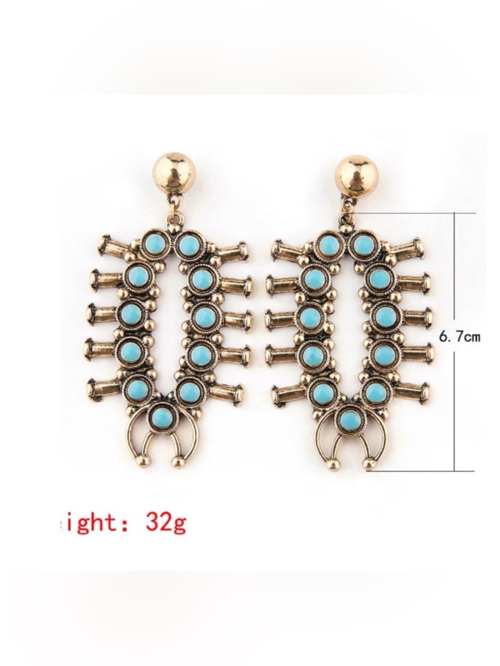 🌟🌟 Gold-Tone Turquoise Drop Earrings - Picture 3 of 8